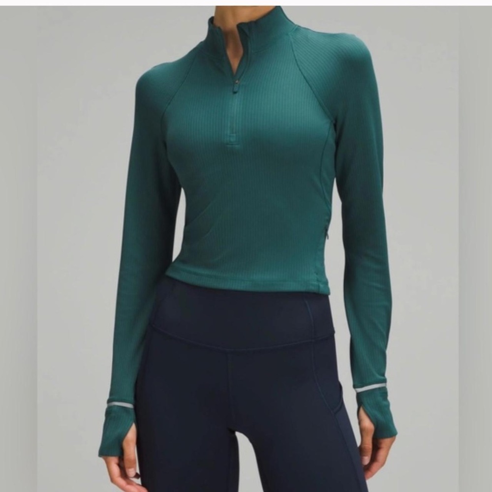 Lululemon It's Rulu Run Ribbed Cropped Half Zip Storm sweater